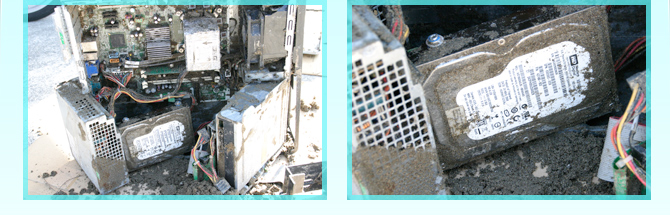 大震災を受けた 水濡れ テラステーション HDDの様子